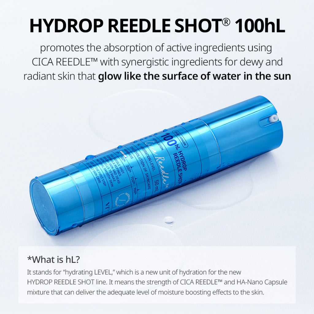 VT COSMETICS Hydrop Reedle Shot 100hL, Hyaluronic Acid Microneedling Serum